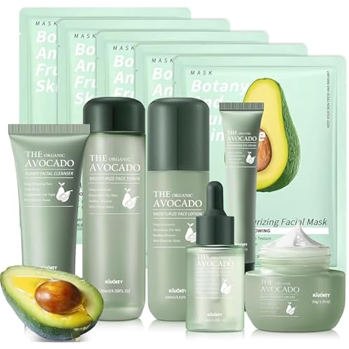 STRBOXONG AVOCADO SKIN CARE SET - 11PCS SKINCARE GIFT SET WITH FACIAL CLEANSER, TONER, SERUM, EYE CREAM, LOTION, FACE CREAM AND MOISTURIZING FACIAL MASKS - KOREAN SKIN CARE KIT FOR ALL SKIN TYPES - Image 1